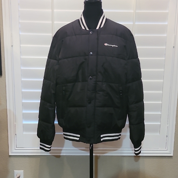 Champion Black Bomber Jacket with White Accents